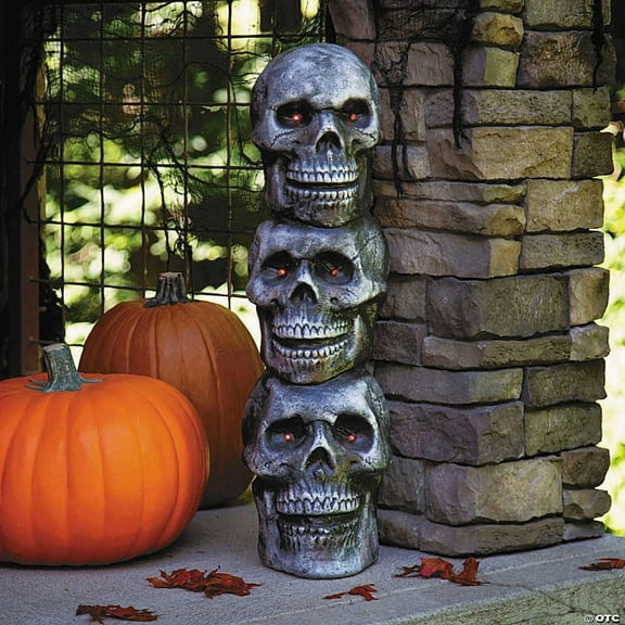 Morris Costumes - 28" Light-Up LED Blow Mold Stack of Skulls Halloween Decoration - One Size