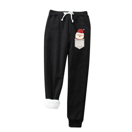 

koaiezne Women Plus Warm Christmas Print Velvet With Pockets Keep Warm Trousers Pants High Waist Stretchy Fleece Lined Thermal Full Length Pants Pajamas for Women Elastic Waistband Pants Women