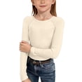 thumbnail image 2 of Kureaily Girls Long Sleeve Ribbed Raglan Tee Stretchy Casual Basic Fit Crew Neck Shirt For Kids Youth/ 5-6 Years/ Little Kid (Beige), 2 of 5