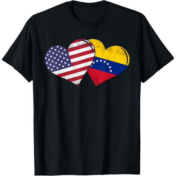t-shirt Vintage Venezuela - American Flag Heart For Venezuelan T-Shirt.