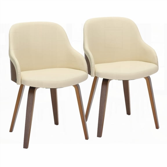 Modern Walnut and Cream Faux Leather Dining Chairs - 2-Pack with Bent Wood Legs