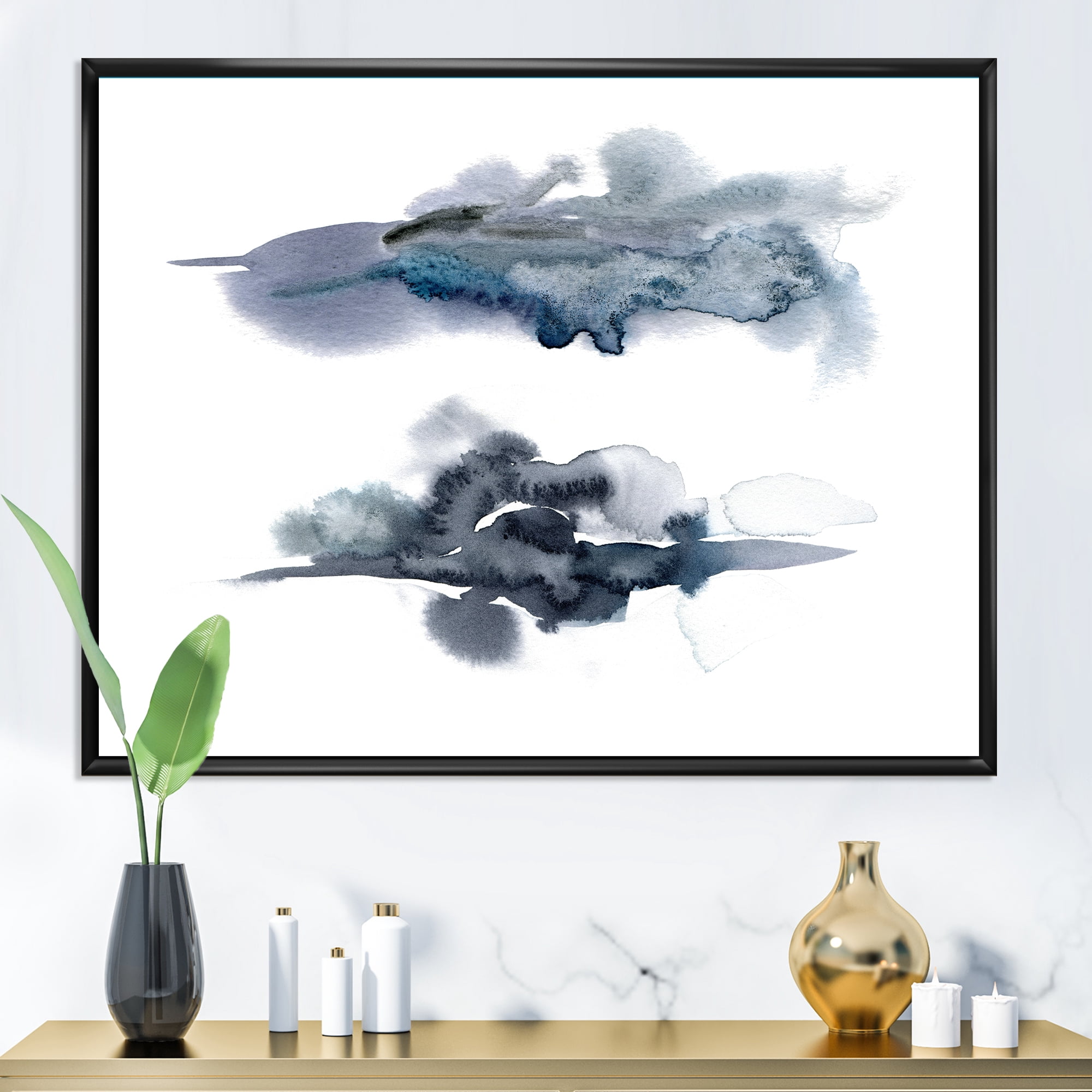 Designart 'Abstract Of Clouds Dark Blue Colored I' Modern Framed Canvas Wall Art Print