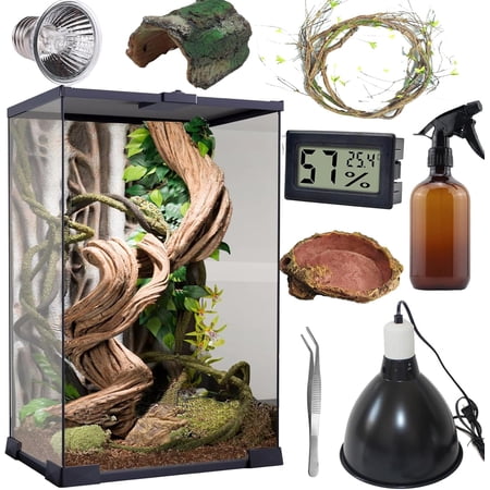Reptile Terrarium (9Pieces) 8 * 8 * 12 Amphibian Vertical Habitat Tank Starter Kit, Suitable for Small Reptiles such as Geckos, Snakes, Lizards, Chameleons, Serpents(8 * 8 * 12 inchs)