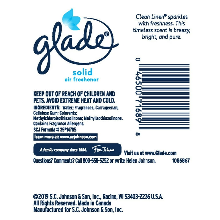 Glade Lino Fresco Solid Air Freshener, Clean Linen - 6 oz