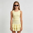thumbnail image 2 of Gubotare Girls Outfits Youth Sets Cute Clothes for Girls Crisscross Crop Tank Top Pleated Skirt Tween Girl Trendy Summer Outfit Kid Clothing Set Size 11 (Light Yellow,11 Years), 2 of 9