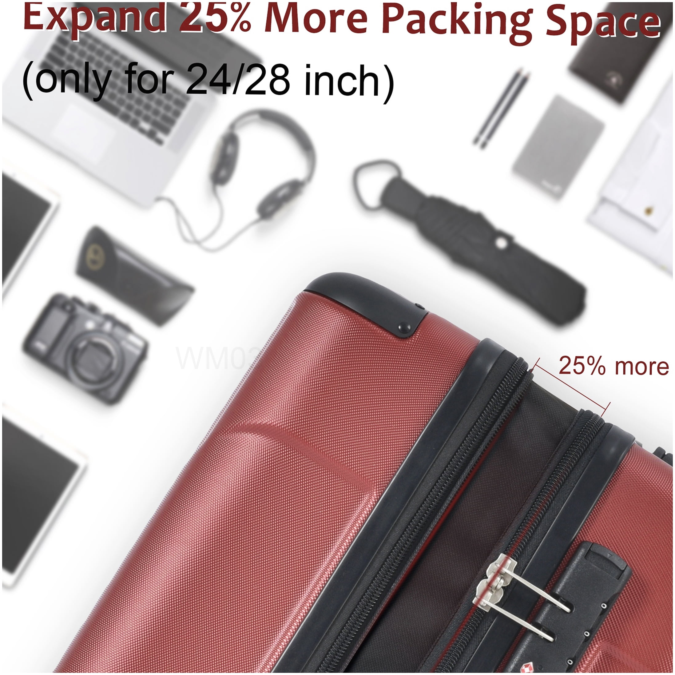 Expandable 24-inch Red Hardshell Luggage with TSA Lock, Lightweight ABS Suitcase