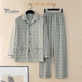thumbnail image 3 of Conjunto de pijama de hombre de 2 piezas: camisa de manga larga con solapa y estampado a cuadros, pantalón largo con cintura elástica y corte holgado., 3 of 5