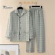 thumbnail image 3 of Conjunto de pijama de hombre de 2 piezas: camisa de manga larga con solapa y estampado a cuadros, pantalón largo con cintura elástica y corte holgado., 3 of 5