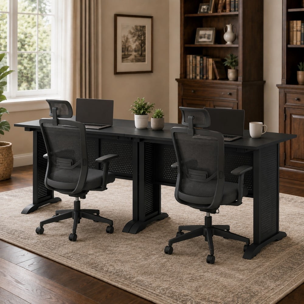 47" Computer Desk, 47.2 x 23.6" Office Desk, Modern Writing & Gaming Desk for Home Office and Study, Black Desktop with Black Metal Frame