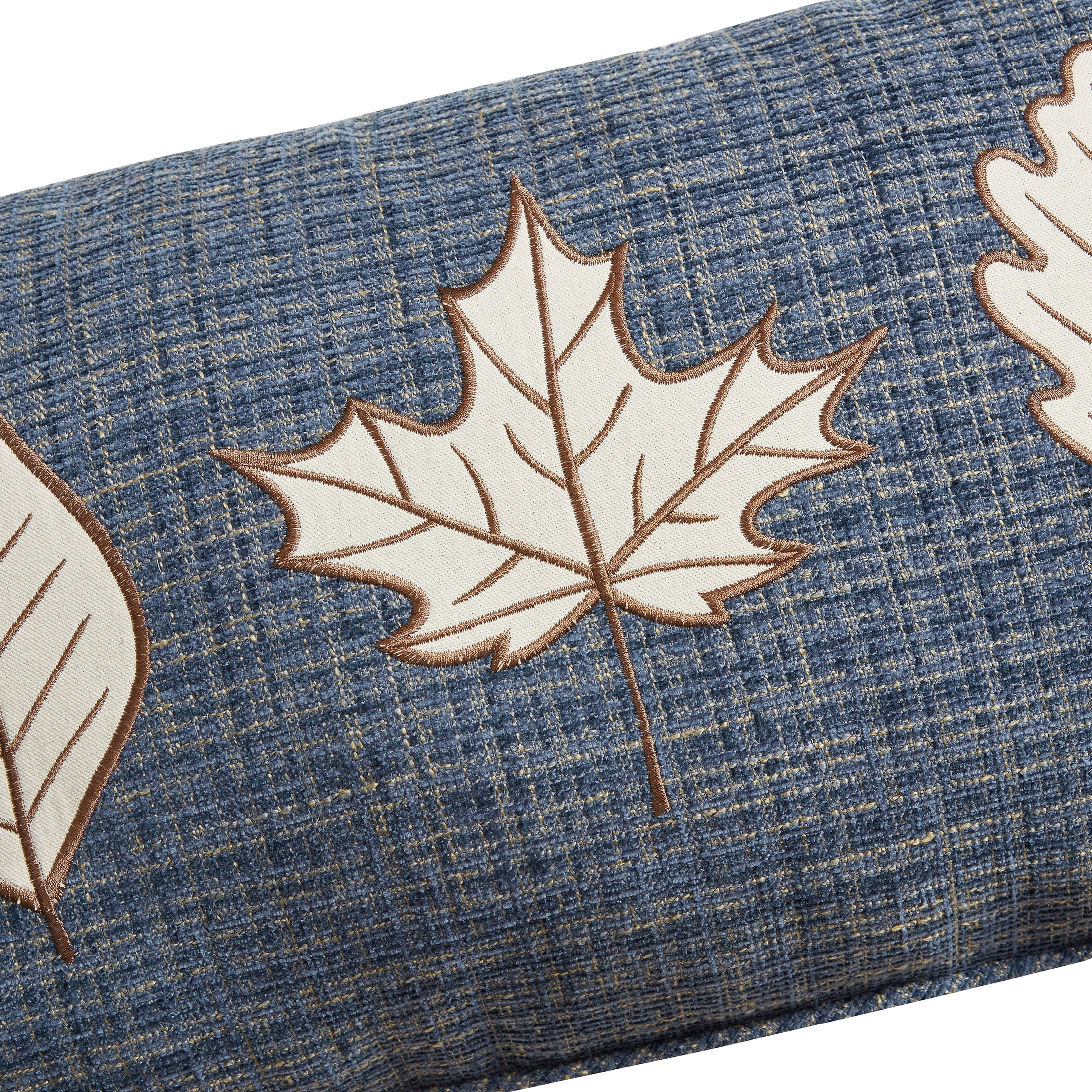 Way to Celebrate 14" x 22" Blue Embroidered Leaves Oblong Decorative Pillow