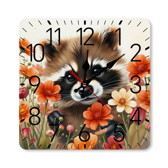 RKSupls 10×10inch Square Silent Wall Clock Wooden Frame, Cat Among Flowers Scale Decorative Clock for Home Bedroom Living Room Office