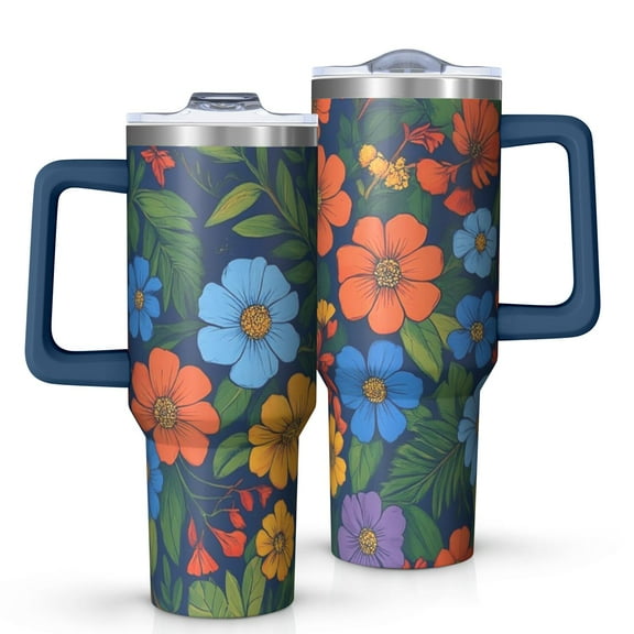 OBREWU Pioneer Flower Tumbler with Handle and Lid,Pioneer Flower 40oz Double Wall Vacuum Insulated Tumbler,Cups Gift for Women and Men