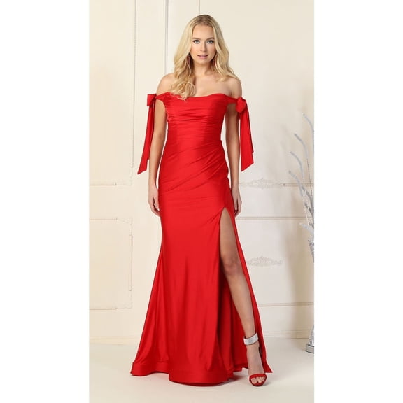 Women's May Queen MQ1858 Stretch Bodycony Bodycon Ruched Off The Shoulder Prom 2026 Dress Christmas - New Year Holiday Red 2
