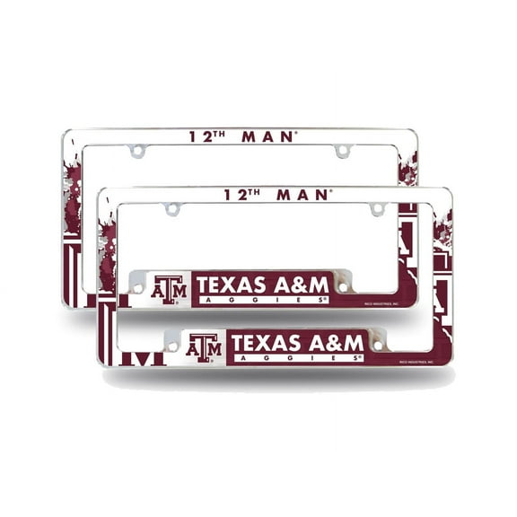 Texas-A&M-Aggie's (Set of 2) Chrome Metal License Plate Frames with Bold Full Frame Design
