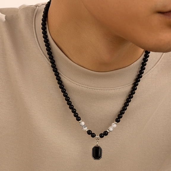 Zhuge Bohemian Stone Bead Choker Necklace, Handcrafted Tribal Style Statement Jewelry (1 Piece),N02