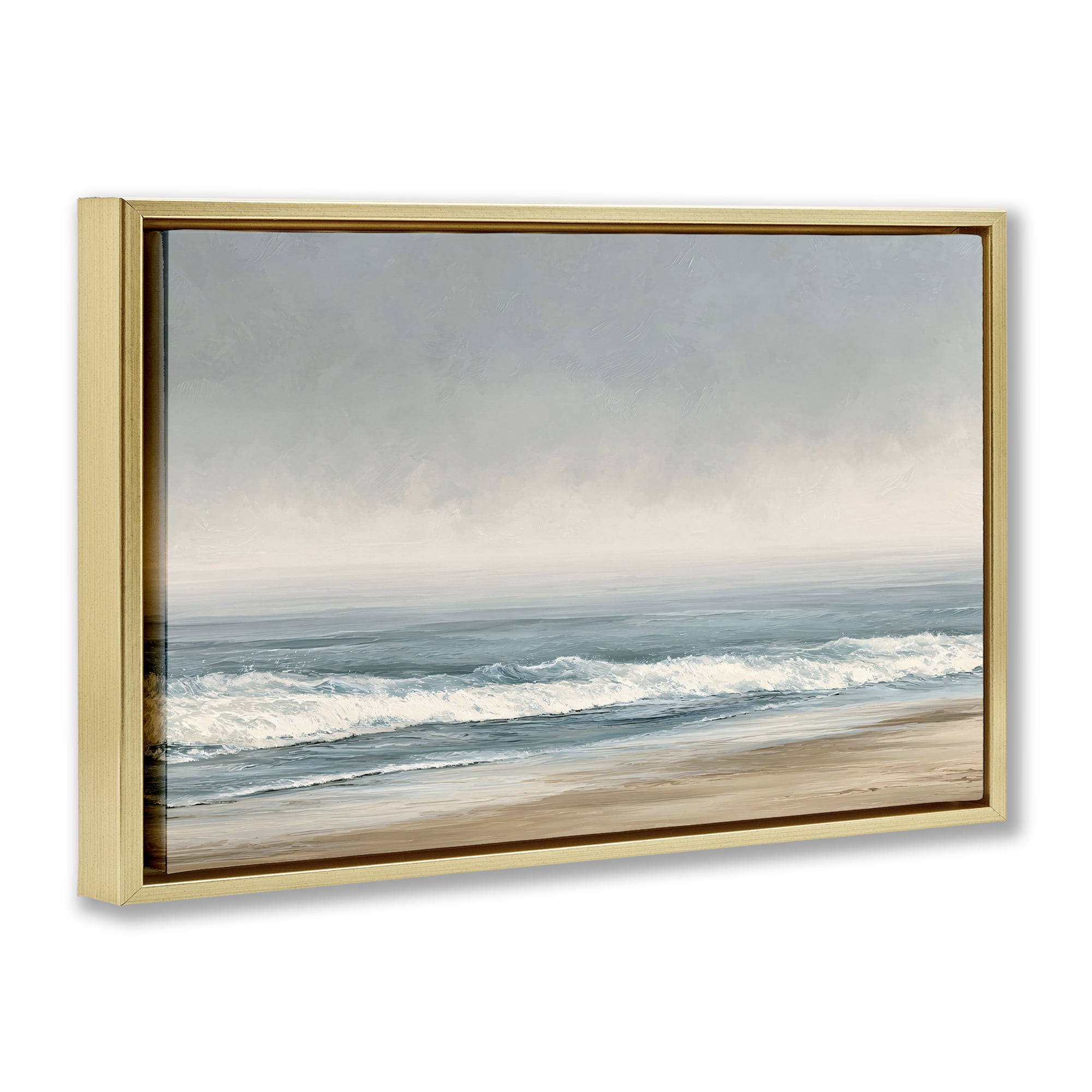 Stupell Industries Tranquil Mist Beachscape Gold Framed Floater Canvas Wall Art, design by Jacky Ngan