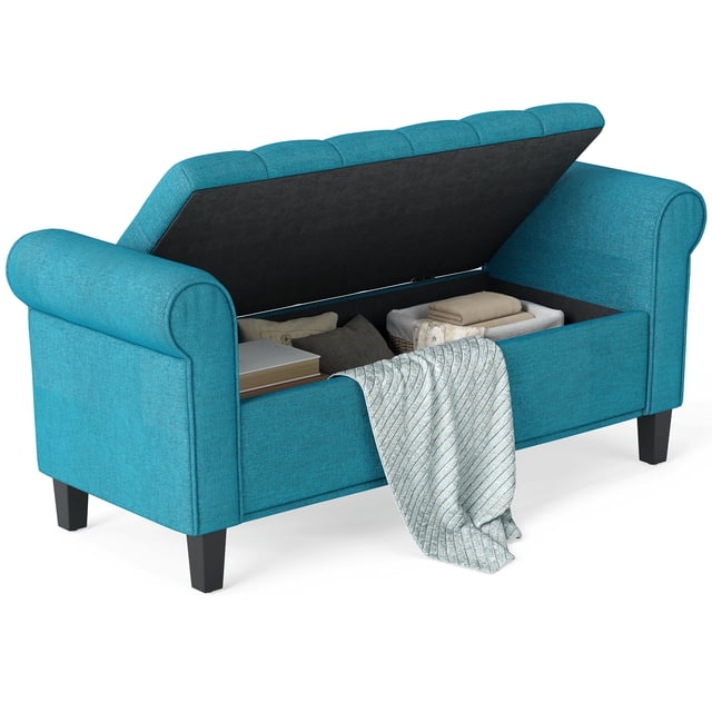 HOMCOM Ottomane de Rangement 50 Pouces, Banc de Chambre avec Pattes en Bois, Sarcelle