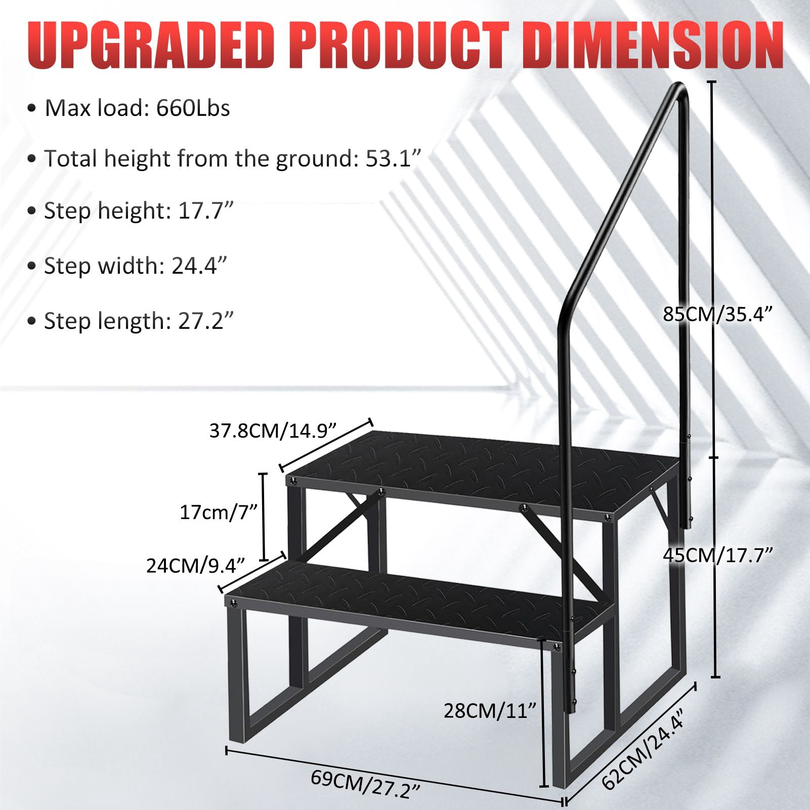 Hot Tub Steps Outdoor, RV Steps with Handrail, Portable RV Stairs 2/3/4/5 Step, Heavy Duty Truck Camper Steps Ladders for Travel Trailers, 5th Wheel, Motor Home, Spa, and Porch
