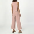 thumbnail image 3 of Conjunto de dos piezas de lino liso para mujer: chaleco sin mangas y pantalones de cintura alta y pierna ancha, bolsillos laterales, ropa informal de verano - Tallas S-XXXXL, 3 of 6