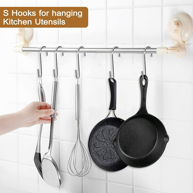 30 Pack Heavy Duty S Hooks Pan Pot Holder Rack Hooks Hanging Hangers S  Shaped Hooks for Kitchenware Pots Utensils Clothes Bags Towels Plants -4  Inch