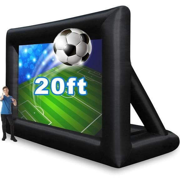 20 Feet Inflatable Outdoor and Indoor Theater Projector Screen - Includes Air Blower, Tie-Downs and Storage Bag - Portable, Supports Front and Rear Projection