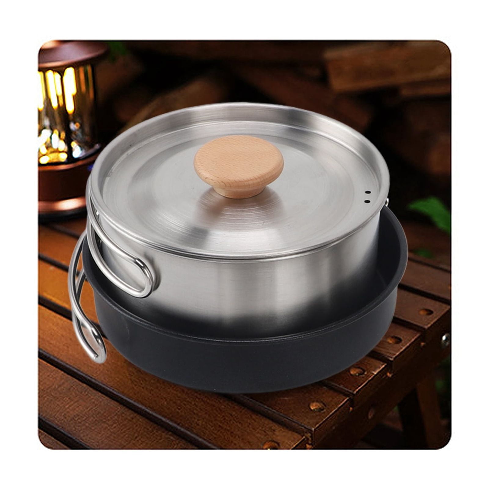 M Buder Camping Cookware Set Stainless Steel Pot Pan Kettle Kit Portable Lightweight Outdoor Cooking Set for Travel Backpacking Hiking Picnic 4 Pieces