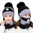 thumbnail image 2 of Cheers.US 3Pcs/Set Winter Knitted Beanie Hat Face Neck Warmer Set for Women Girls Fleece Lining Ski Caps with Pompom, 2 of 7