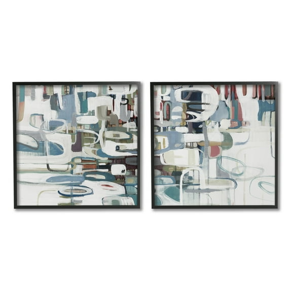 Stupell Industries Chaotic Intertwining Shapes Abstract Painting Black Framed Art Print Wall Art, 12 x 12, Set of 2