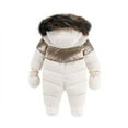 thumbnail image 3 of ZHOGXU Big Girls Boys Hooded Jumpsuit Long Sleeve Color Block Zipper Plush Warm Thickened Comfortable Romper Snowsuit For Autumn Winter Daily Wear Beige 1-3 Months, 3 of 8