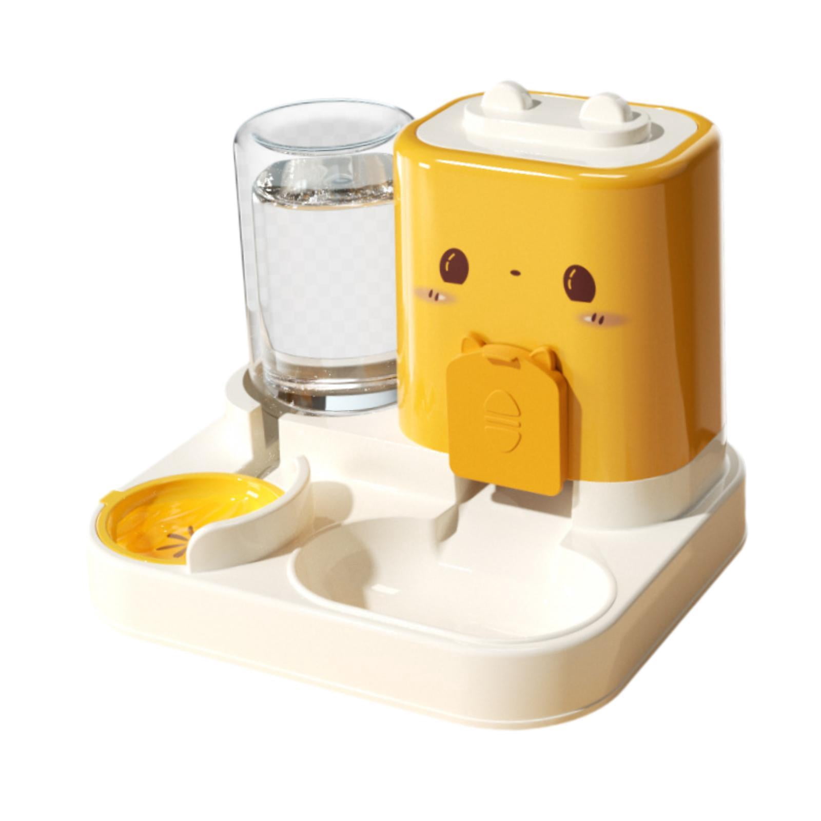 Serenable 2 in 1 Automatic Pet Feeder Cats Feeder Container Dog Bowl Feeding Station Compact Detachable Water Dispenser for Yellow