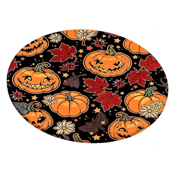 Elastic Halloween Tablecloth With Pumpkin Maple Leaf And Floral Patterns Black And Orange Round Cover For Indoor And Outdoor Parties Tablecloth 70 X 70 Teal Table Clothes for Rectangle Tables Table