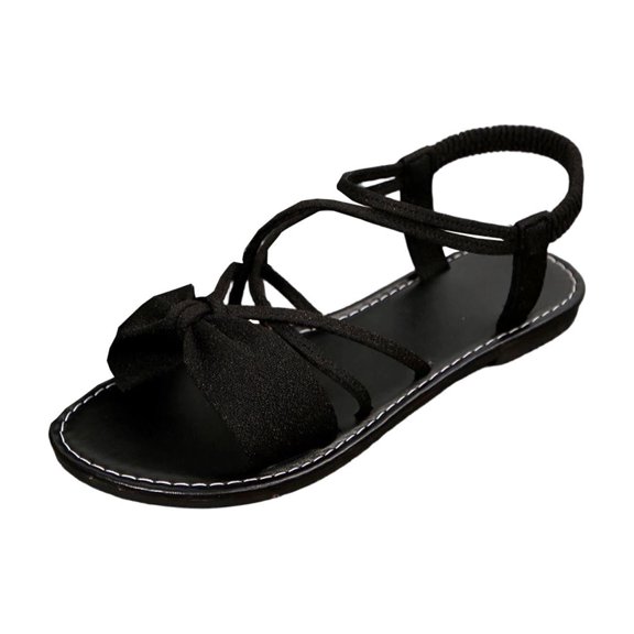 Xfvqtps Women Roman Strappy Sandals Flat Crisscross Elastic Strap Summer Sandals Casual Shoes Walking Sandals