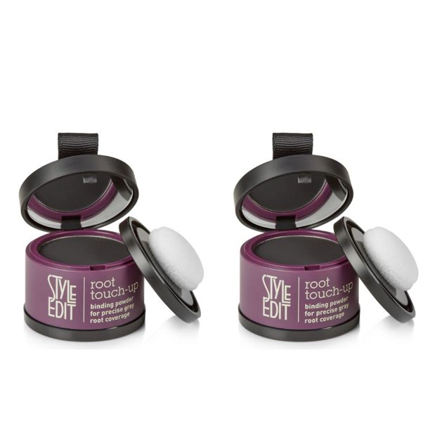 Style Edit Polvo para retocar raíces para cabello negro | Cubre el color del cabello para cubrir canas y raíces | Paquete de 2 polvos vinculantes para el cabello con infusión mineral