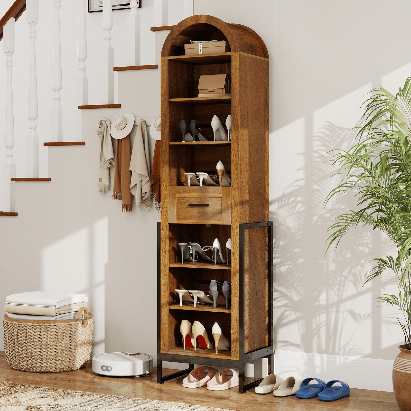 ELECWISH Shoe Storage Cabinet with Adjustable Shelves, 7 Tier Shoe Rack with Large Drawer, Tall Freestanding Shoe Organizer Cabinet for Entryway Hallway Living Room