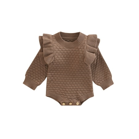 

Nokpsedcb Baby Girls Boys Romper Infants Solid Ruffles Long Fly Sleeve Knitted Warm Autumn Winter Jumpsuits Coffee 6-12 Months