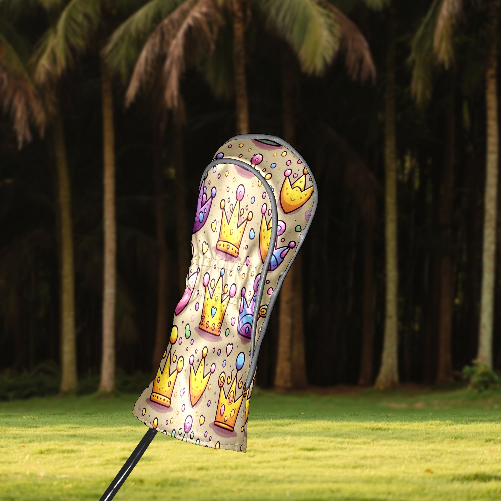 Golf Club Covers, Yellow Purple Crowns Premium PU Leather Driver Hybrid Putter Head Covers with Velvet Lining, Waterproof Golf Gifts for Men Women