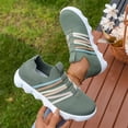 thumbnail image 5 of Domuza Women's Colorful Stripe Knit Slip-On Sneakers, Lightweight Breathable Comfort Walking Shoes, Casual Non-Slip Footwear for All-Day Wear Green 7（EU-38）, 5 of 5
