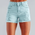 thumbnail image 4 of ClodeEU Womens Distressed Frayed Hem Denim Shorts, Stretchy Cuffed Hem Jean Shorts Mint Green,Womens Plus XL, 4 of 8