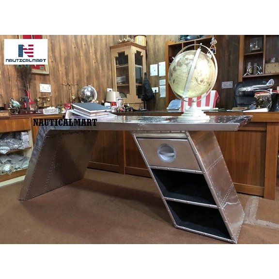 Nautical-Mart Aviator Wing Desk Aluminium Table Aviator Furniture (Right, 60 Inches)
