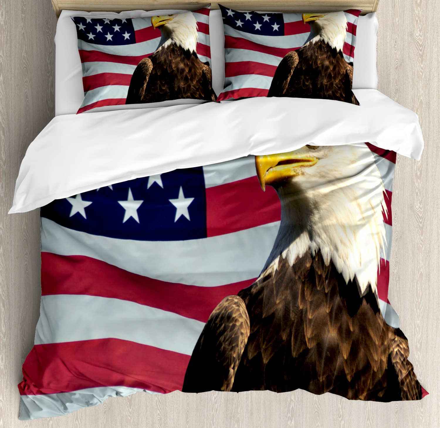 Ambesonne Eagle Duvet Cover Set Queen size, United States of America Flag with Symbol of The Country Looking Into The Horizon, Decorative 3 Piece Bedding Set