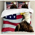 thumbnail image 1 of Eagle Duvet Cover Set Queen Size, United States of America Flag with Symbol of the Country Looking into the Horizon, Decorative 3 Piece Bedding Set with 2 Pillow Shams, Multicolor, by Ambesonne, 1 of 3