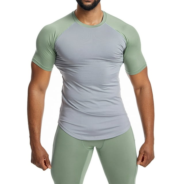 Admvng Débardeurs pour Hommes Mode Col Rond Séchage Rapide Tissu Élastique Manches Courtes Ajusté t-Shirts de Course M-3TG