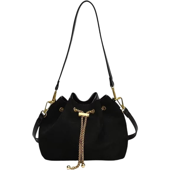 Jiibva Soft Suede Crossbody Bags Drawstring Bucket Purse For Women Thread String Women's Handbags