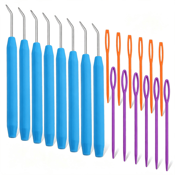BZCOE 8 Pcs Blue Loom Hooks with 12 Pcs Colorful Plastic Sewing Needles | Loom Knit Hook Set, Crochet Needle Hook Kit for Knitting Looms & Boards Colorful Loom Knitting