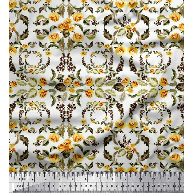 Soimoi Coton Jersey Couronne, Feuilles & Rose Fleur Tissu Imprimé 1 Yard 58 Inch Wide