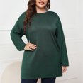 thumbnail image 2 of Hauts Grande Taille pour Femmes Col Rond Manches Longues T-Shirts Unis Décontractés Amples Confortables Vêtements d'Automne Blouse Tees, 2 of 7