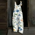thumbnail image 2 of WTOBBY Women's Floral Printed One-Piece Pants Jumpsuit, Casual Loose Fit with Retro Straps in Cotton and Linen Blend, Perfect for Comfortable Fashion,Royal BlueL, 2 of 6