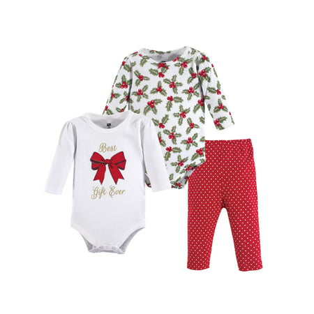 Holiday Long Sleeve Bodysuit & Pants, 3pc Outfit Set (Baby (Best Wishes For Newborn Baby Girl)