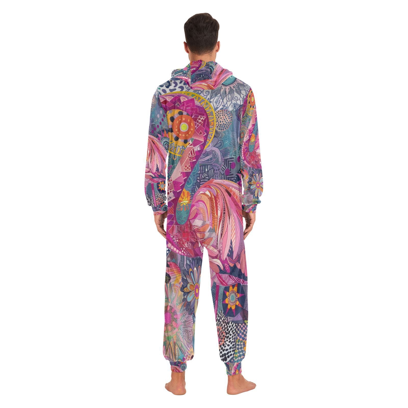 Pink Flamingo Adult Onesie Pajamas Slim Fit Christmas One Piece Suit Pjs for Women and Men Hooded Zipper