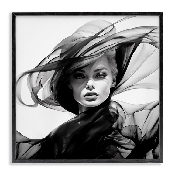 Stupell Industries Contemporary Modern Fashion Portrait Black Framed Giclee Art, 12 x 12, by RB